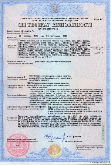 Сертифікат відповідності ЗЗЦМ ПВ